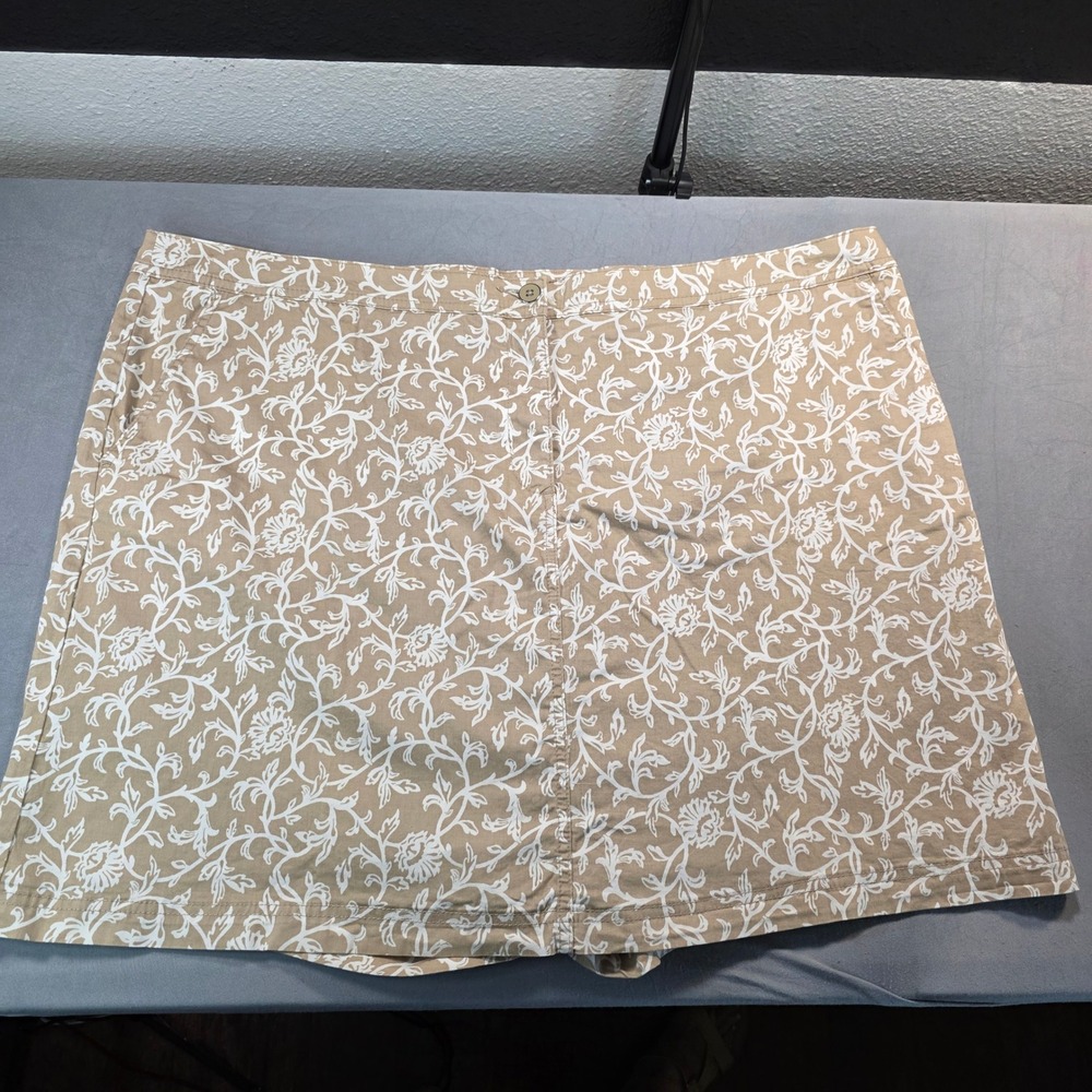 Karen‎ Scott Woman Tan White Floral Skort Plus Size 24W Cotton Stretch Pockets